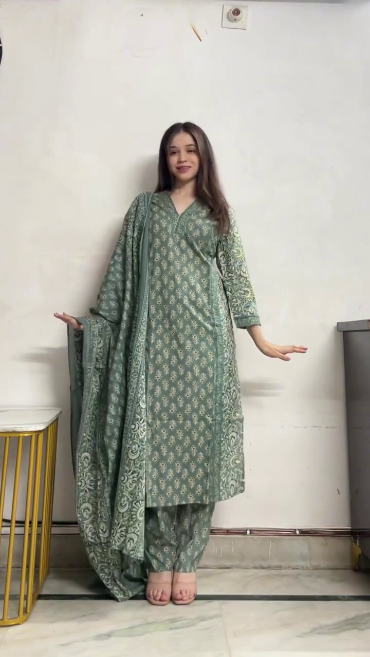 🌿💚 Elegant Printed Ethnic Kurta Palazzo and Dupatta Three Piece Suit Set for Women | Traditional Festive Casual Wear Outfit