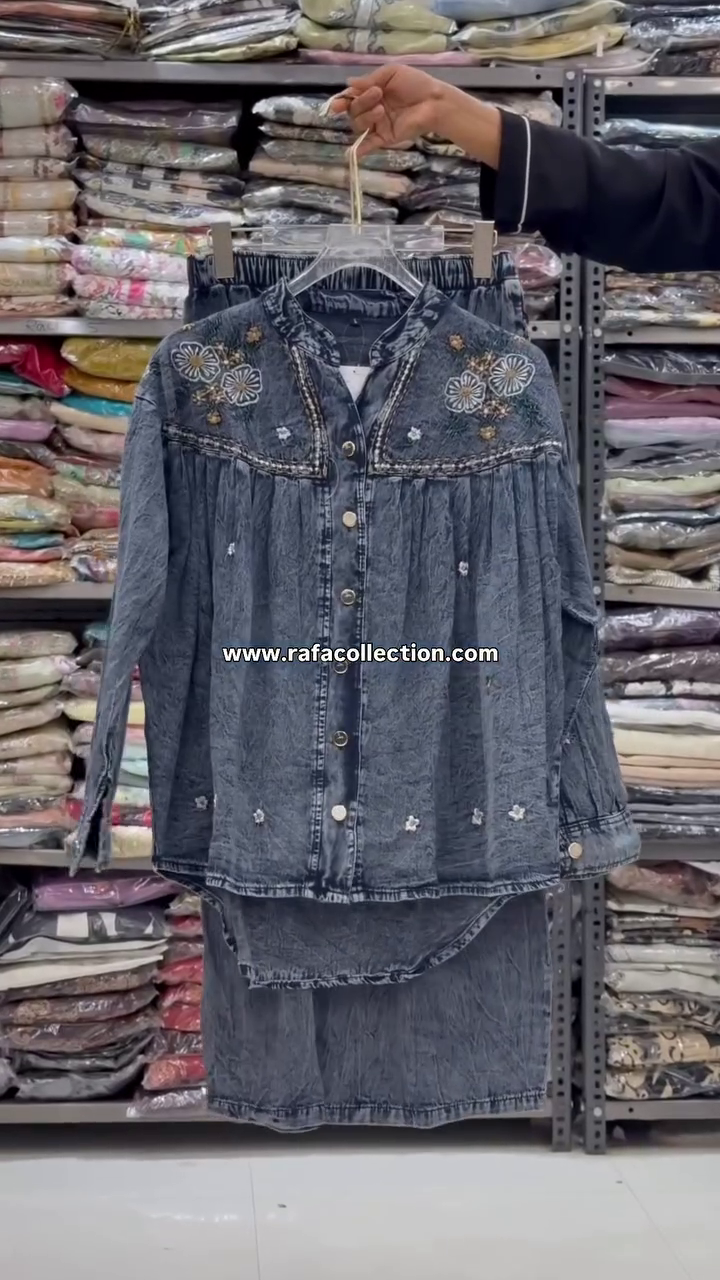 💙🌼 Women's Premium Embroidered Denim Shirt with Matching Relaxed Fit Bottom Co-Ord Set for Chic Everyday Fashion