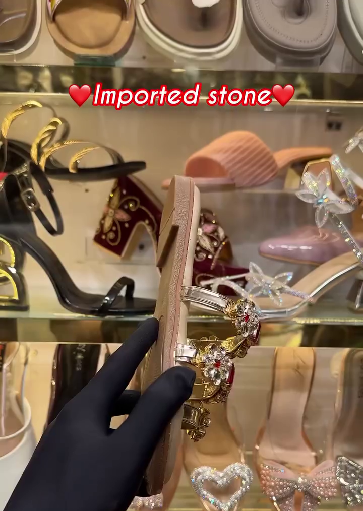 ✨  Luxury Ruby Floral Crystal Embellished Flat Sandals for Girls & Women ✨👡❤️