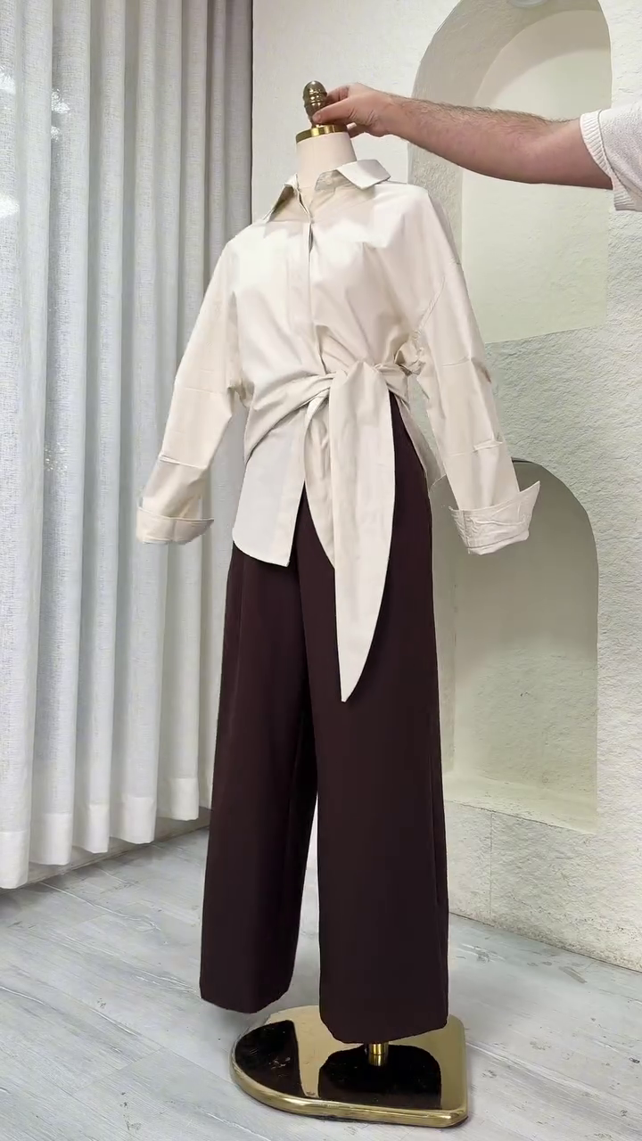 🤍 Premium Women's Elegant Tie-Waist Oversized Button-Up Shirt – Chic Long Sleeve Casual & Office Wear Top Collection ✨🌸