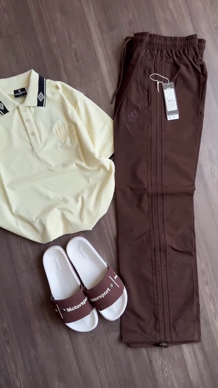 👕 Premium Polo T-Shirt & Track Pants Combo with Sports Slides | Casual Men's Outfit Set