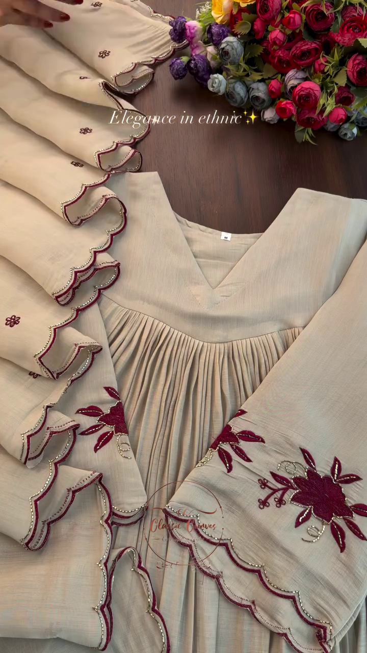 🌸 Premium Elegant Embroidered Ethnic Kurta Set for Women | Designer V-Neck Pleated Traditional Wear with Beautiful Embroidered Dupatta ✨🤍
